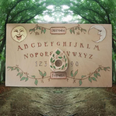 Hand-Made and Hand-Painted OOAK Wood Burned Ouija - Spirit Board - Talking Board with Planchette - 11.75in x 7 in
