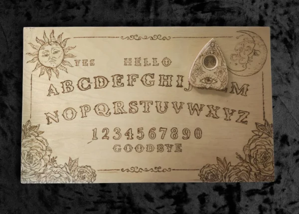 Hand-Made and Hand-Painted OOAK Wood Burned Ouija - Spirit Board - Talking Board with Planchette - 11.75in x 7 in - Image 2