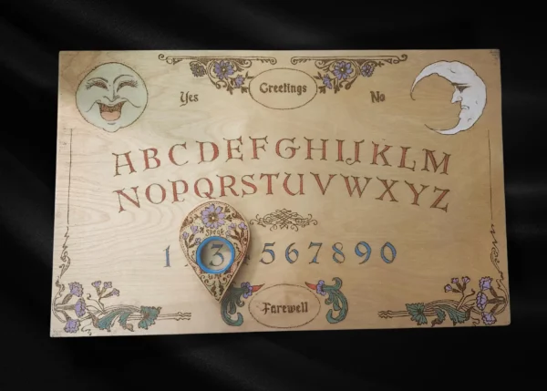Hand-Made and Hand-Painted OOAK Wood Burned Ouija - Spirit Board - Talking Board with Planchette - 18.75 x 11.75" - Image 2