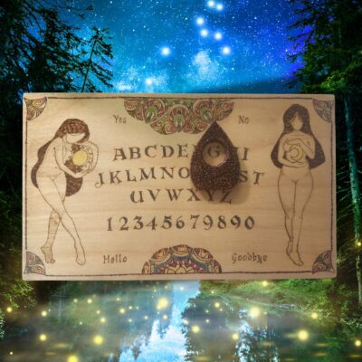 Hand-Made, Hand-Painted, Original Artwork, OOAK Wood Burned Ouija - Spirit Board - Talking Board with Planchette - 11.75in x 7 in