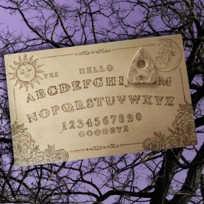 Hand-Made and Hand-Painted OOAK Wood Burned Ouija - Spirit Board - Talking Board with Planchette - 11.75in x 7 in