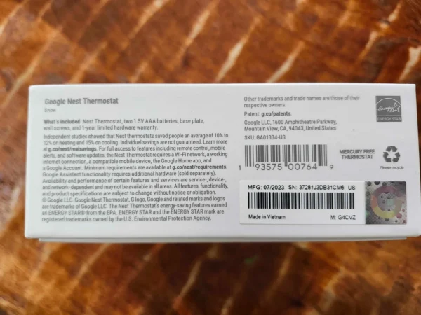 Google Nest G4CVZ Programmable Wi-Fi Thermostat - Snow White - Image 2